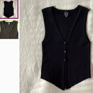 IC COLLECTION Black Ribbed Button-Down Tank Top